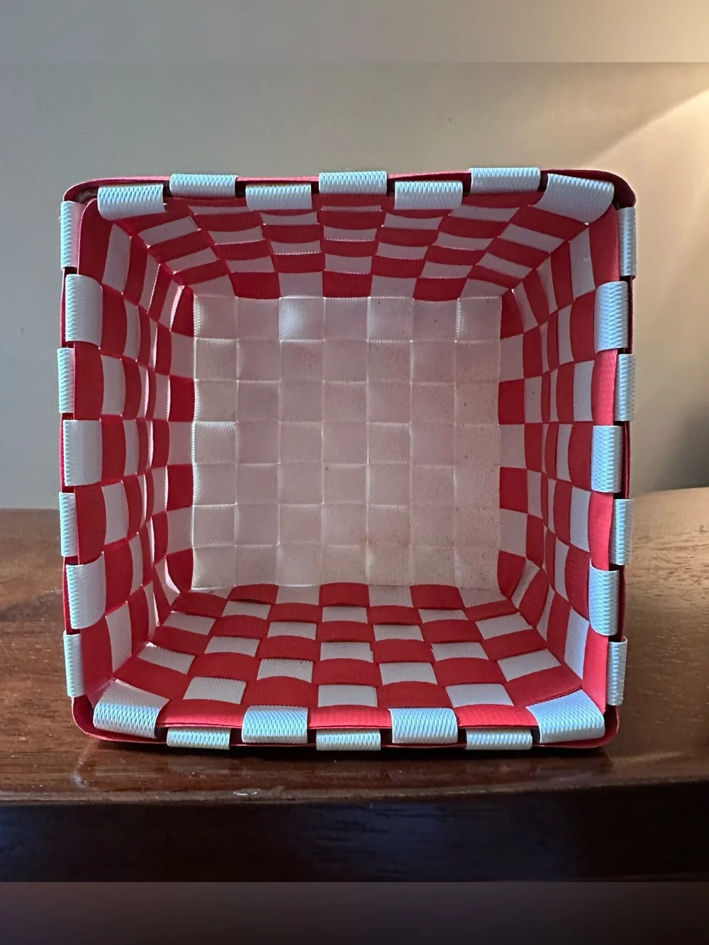 Cute red and white woven basket
